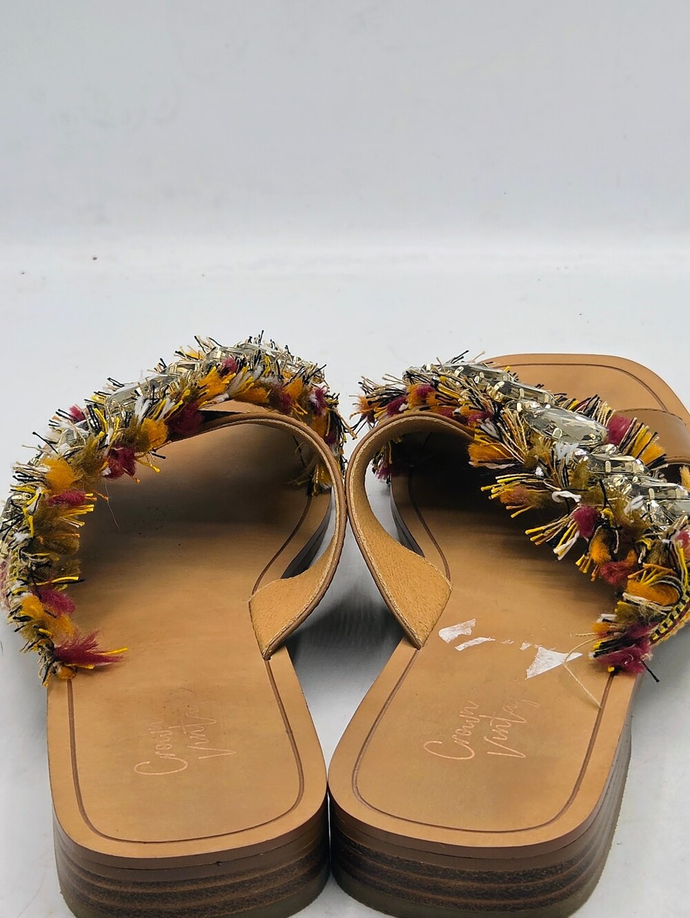Crown Vintage Somaya Embellished Fringe Flat Sandals Tan Brown 9M - Picture 15 of 16